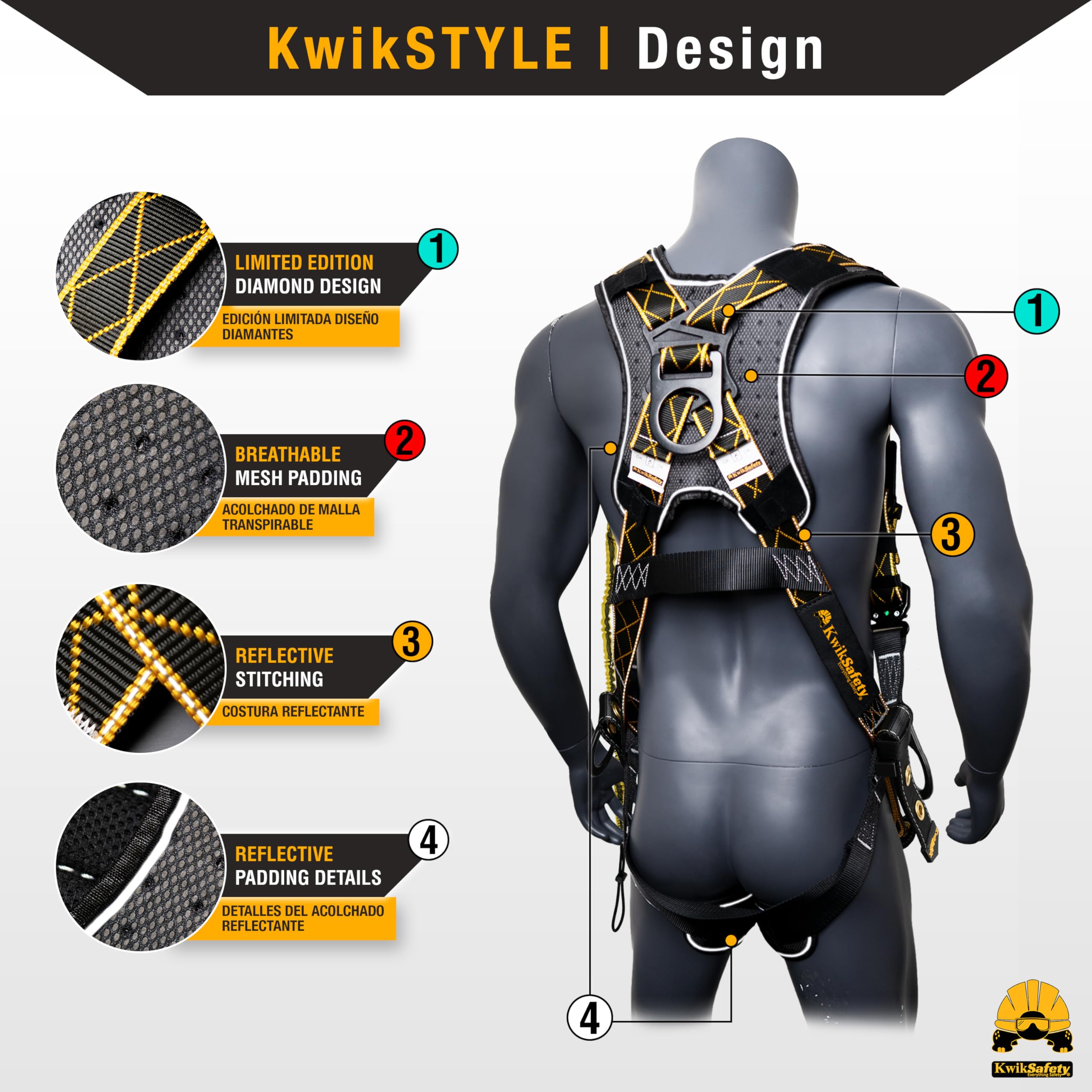 Full Body Safety Harness with 3 D-Rings ANSI OSHA Fall Protection Kit