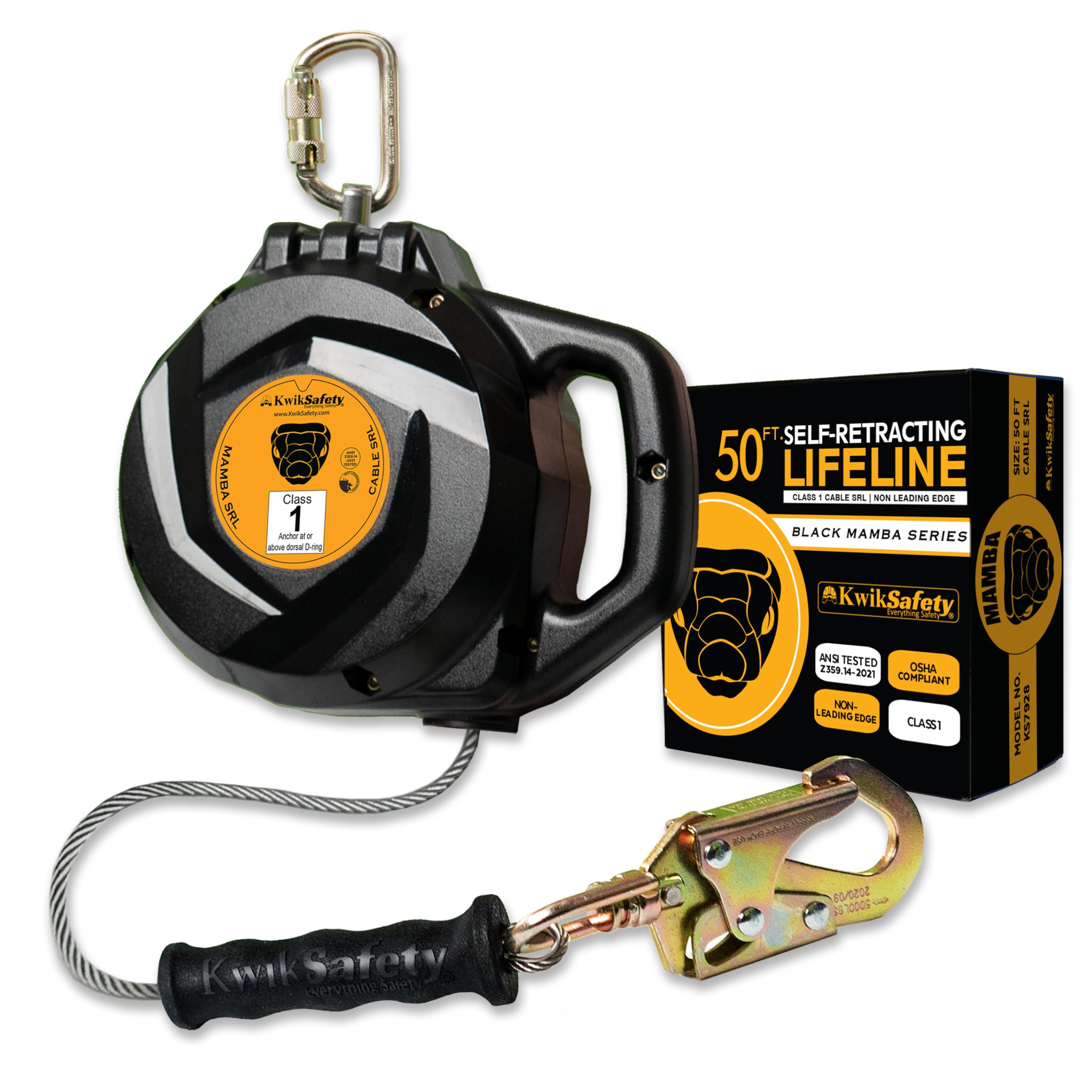 Self-Retracting Lifeline with Textured Grip and Integrated Handle ANSI OSHA Compliant