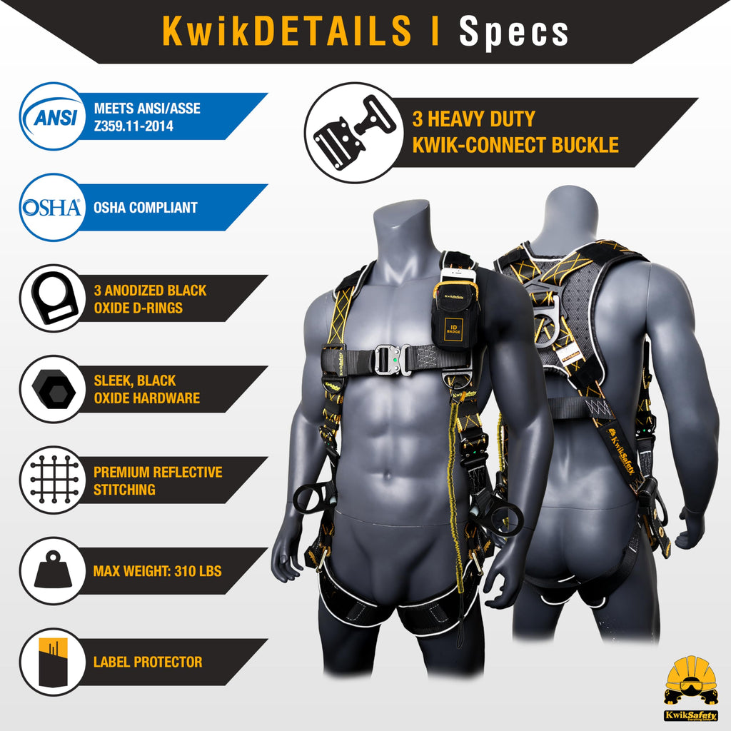 Full Body Safety Harness with 3 D-Rings ANSI OSHA Fall Protection Kit