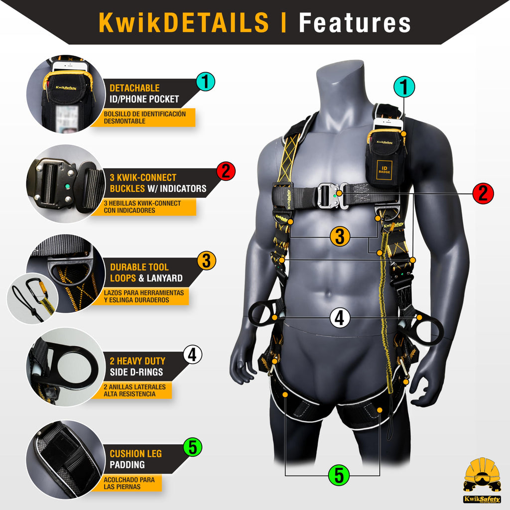 Full Body Safety Harness with 3 D-Rings ANSI OSHA Fall Protection Kit