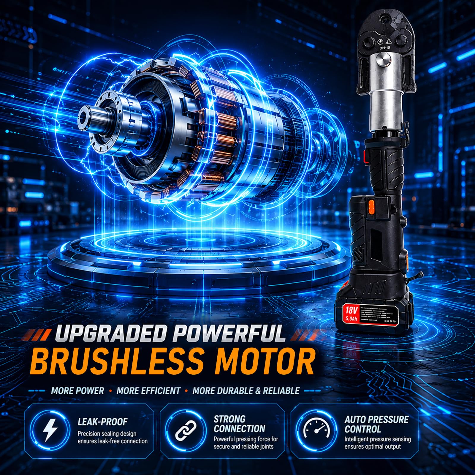24KN Electric Hydraulic Pipe Crimping Tool Kit with Dual 18V Batteries for 1/2–1 Inch Copper Pipe