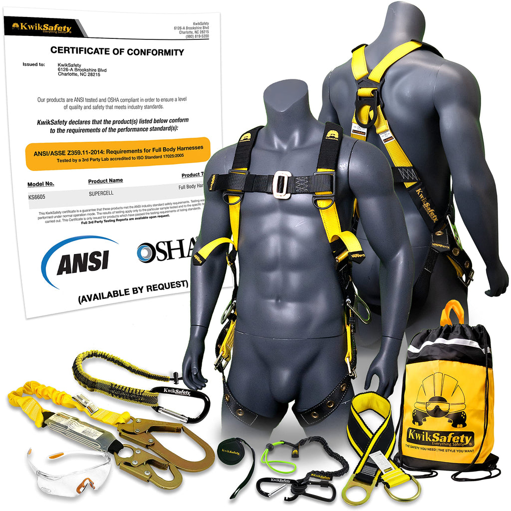 Full Body Safety Harness with 3 D-Rings ANSI OSHA Fall Protection Kit