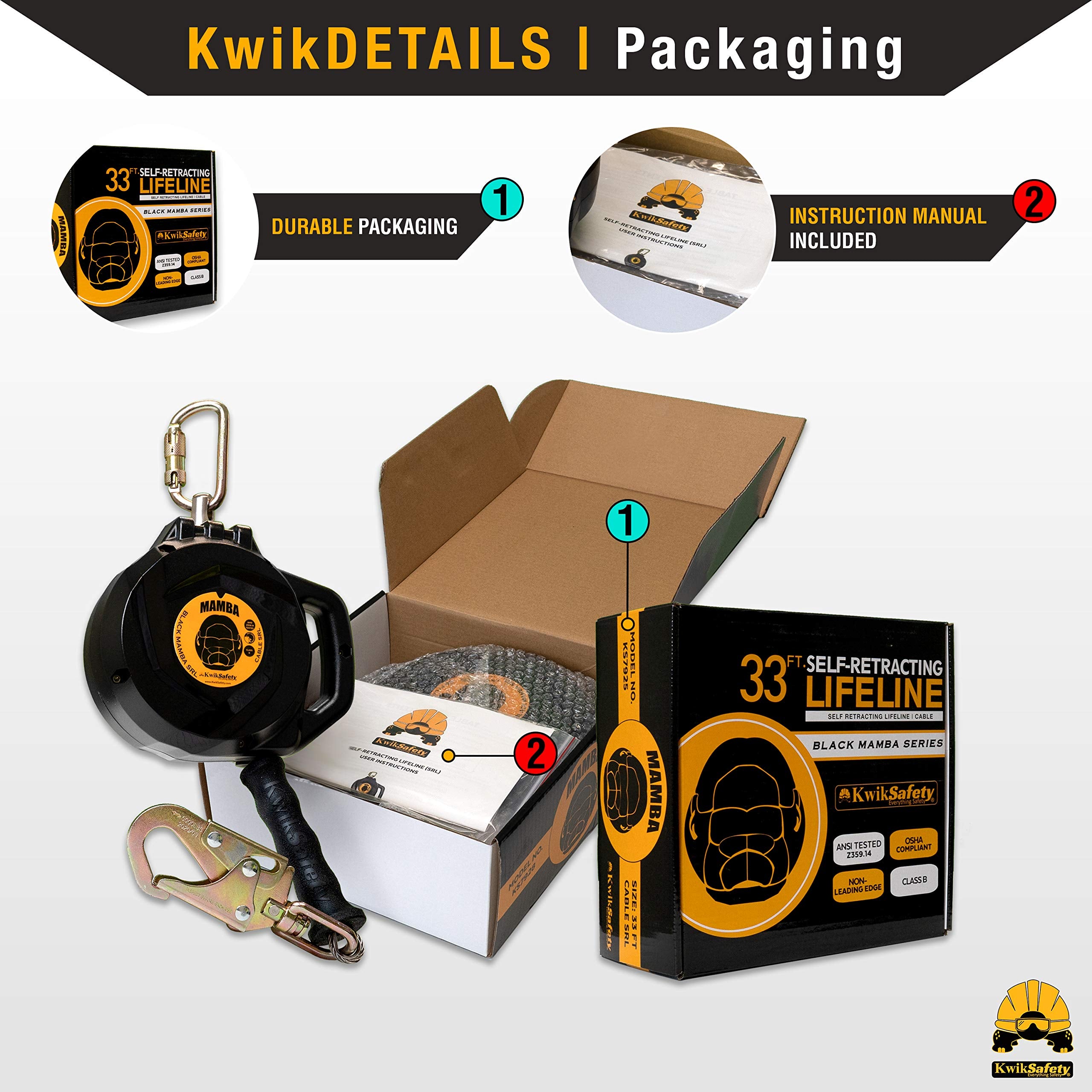 Self-Retracting Lifeline with Textured Grip and Integrated Handle ANSI OSHA Compliant