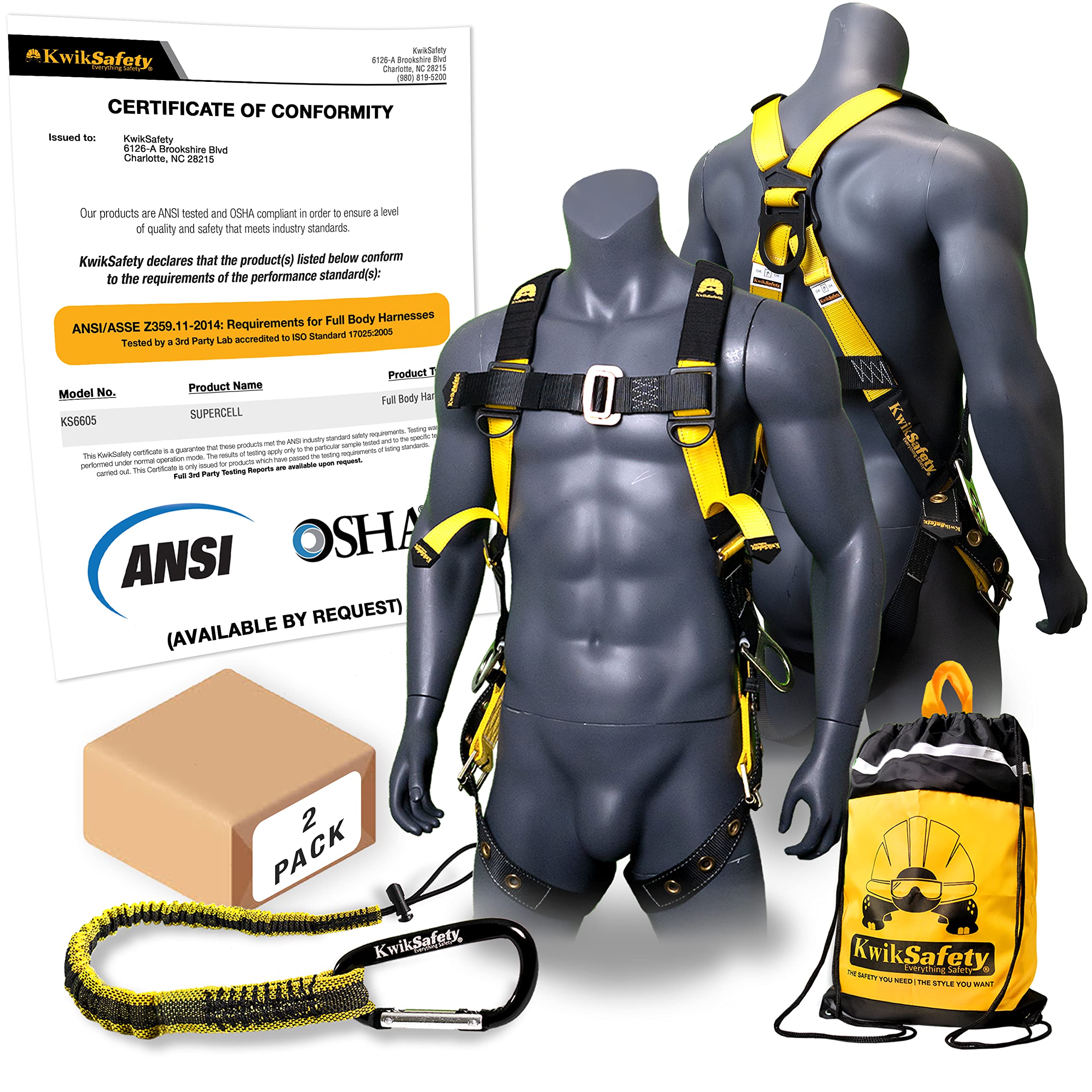 Full Body Safety Harness with 3 D-Rings ANSI OSHA Fall Protection Kit