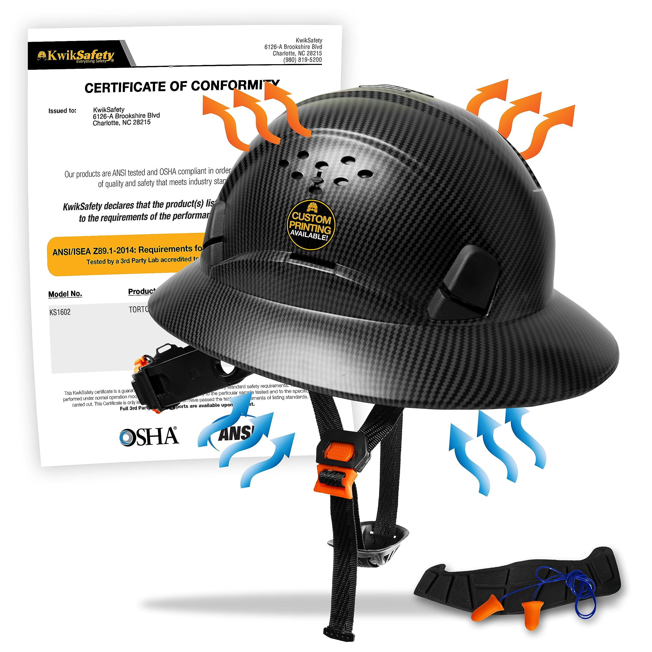 ANSI OSHA Type 1 Class C Hard Hat Available in Full Brim, Cap Style or Climbing Style